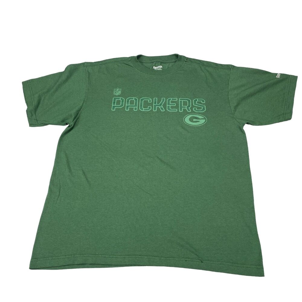 Green Bay Packers T Shirt Mens Medium Green Reebok NFL Football Sports Crew Neck